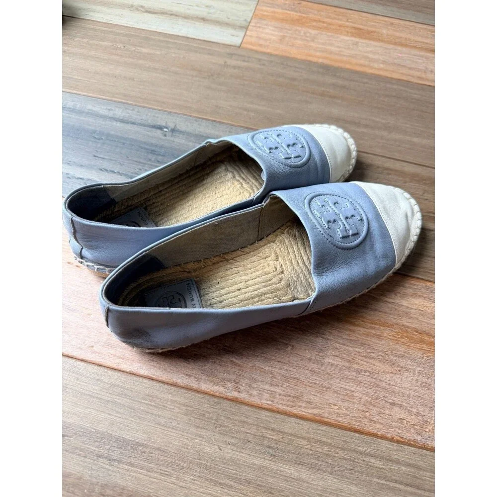 Tory Burch Ines Leather Cap Toe Jute Espadrille Flats Women Size 9